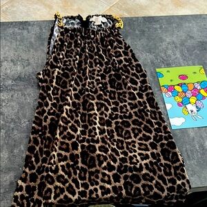 Leopard Print Sleeveless Dress with Gold Chain Straps